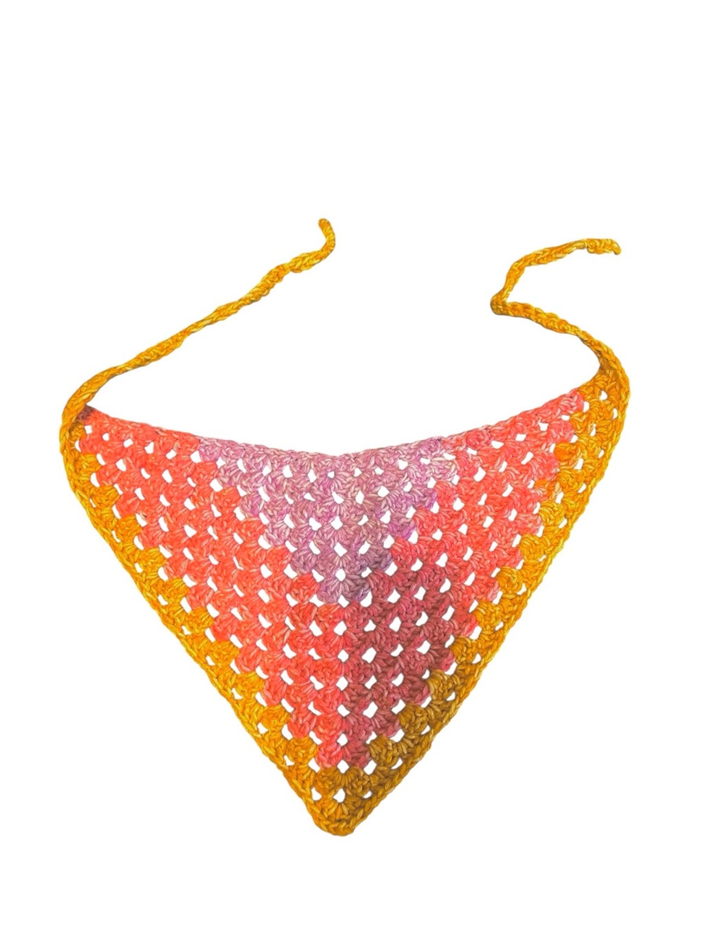 Handmade Crochet Triangle Neck Scarf in Yellow and Pink Gradient NWOT